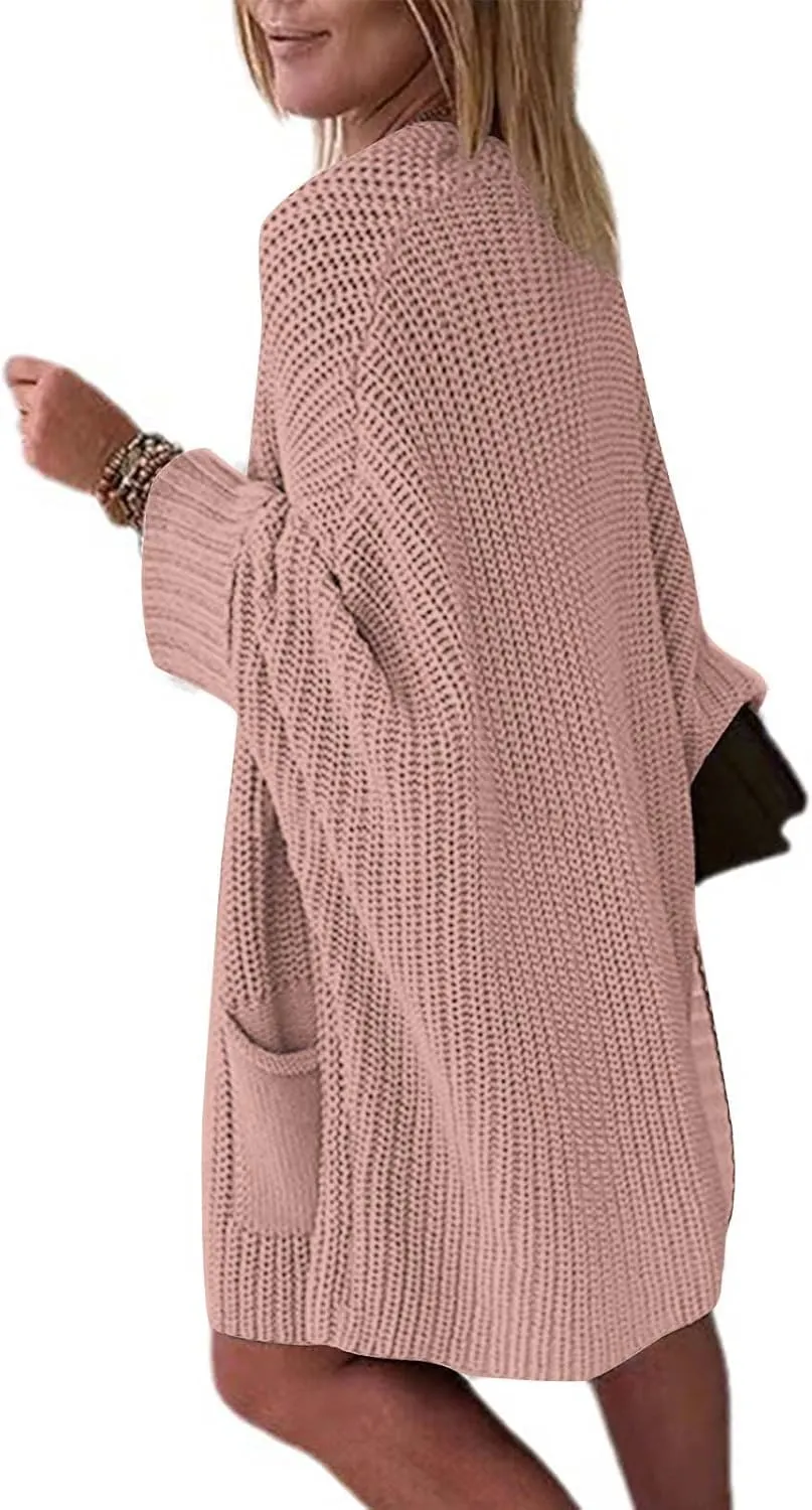 2023 Fall Casual Cardigan Sweaters for Women Long Sleeve Full Zipper Oversized Chunky Knit Cardigans Jacket Coat