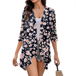 3/4 Sleeve Cardigan for Women Summer Beach Vacation Clothes Womens Lightweight Cardigans Hawaiian Floral Shirts
