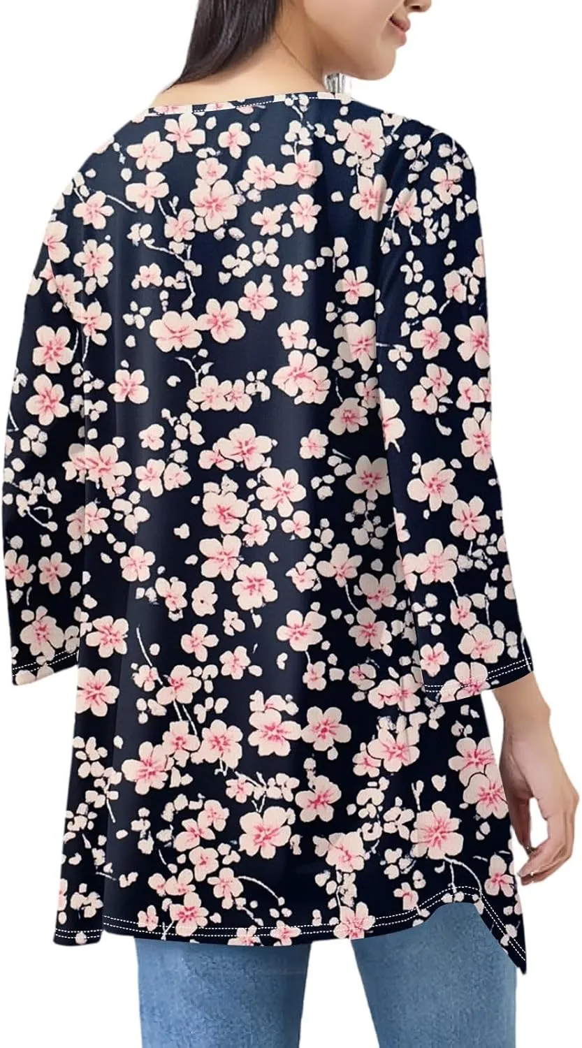 3/4 Sleeve Cardigan for Women Summer Beach Vacation Clothes Womens Lightweight Cardigans Hawaiian Floral Shirts