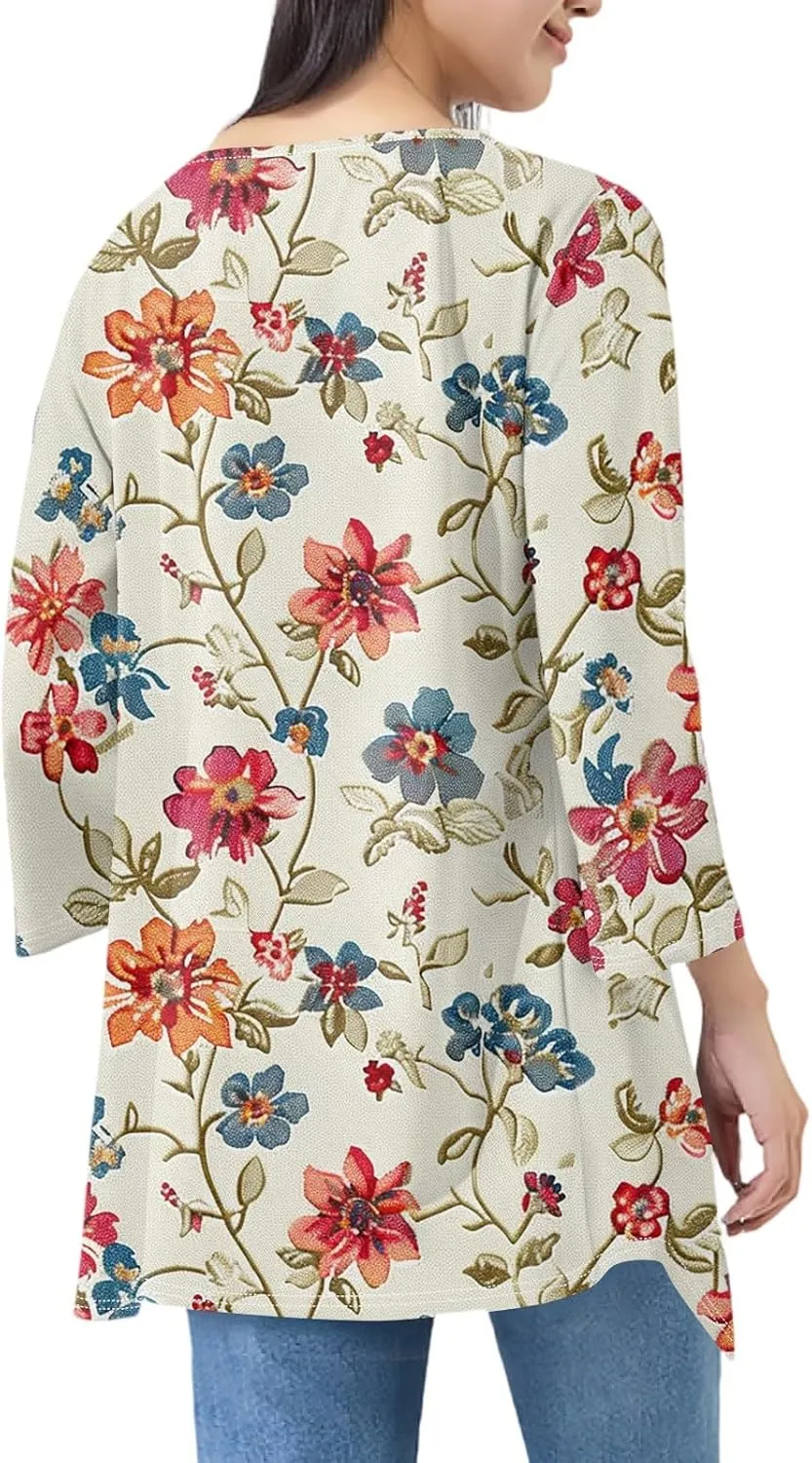 3/4 Sleeve Cardigan for Women Summer Beach Vacation Clothes Womens Lightweight Cardigans Hawaiian Floral Shirts