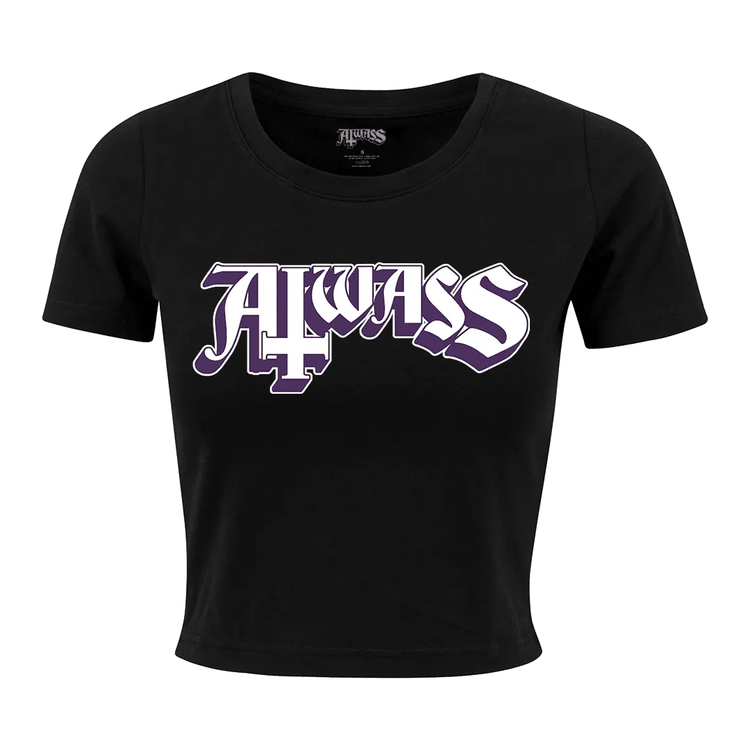 Aiwass - Purple & White Logo Women's Crop T-Shirt - Black