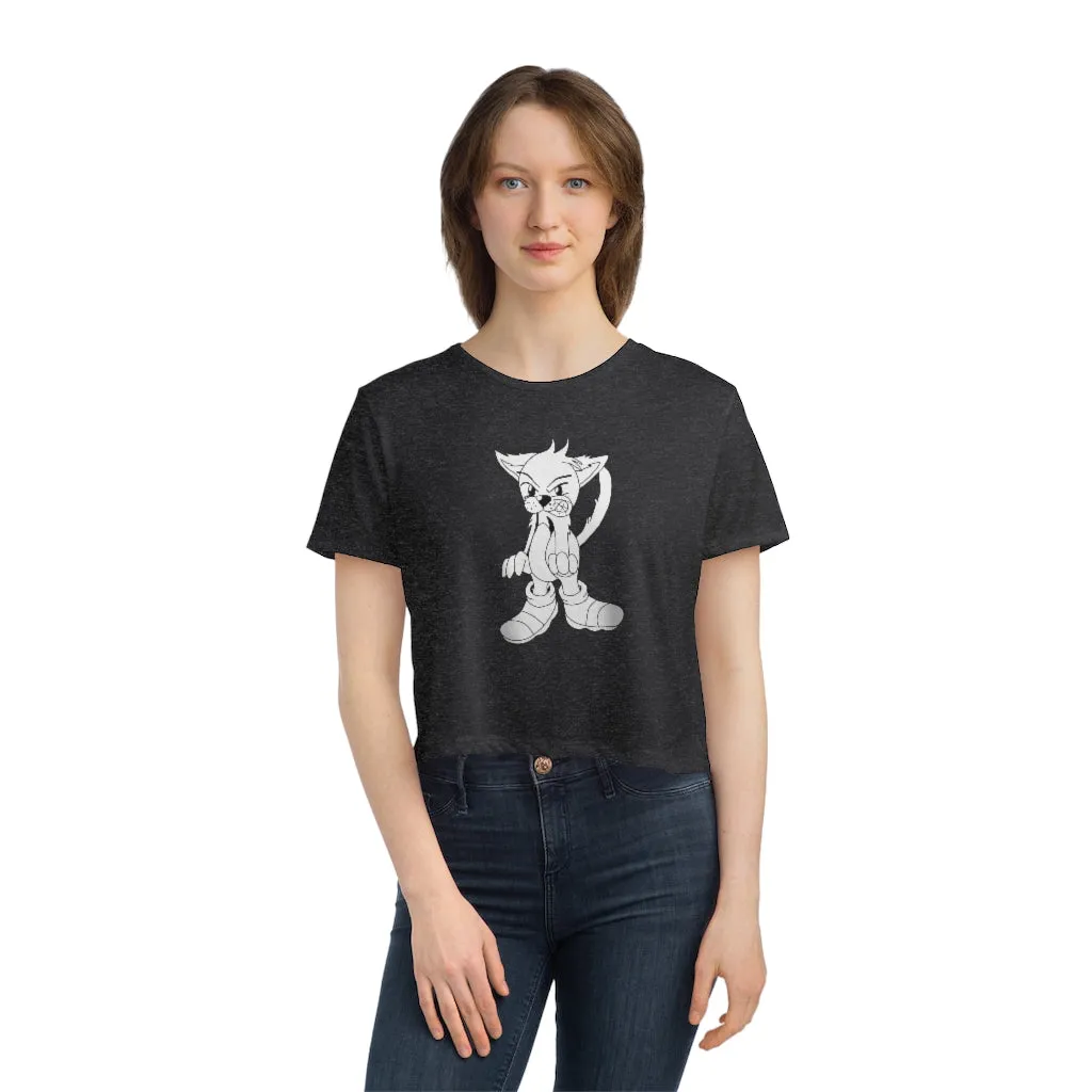 Angry Cat Women's Flowy Cropped Tee