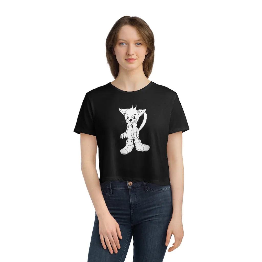 Angry Cat Women's Flowy Cropped Tee