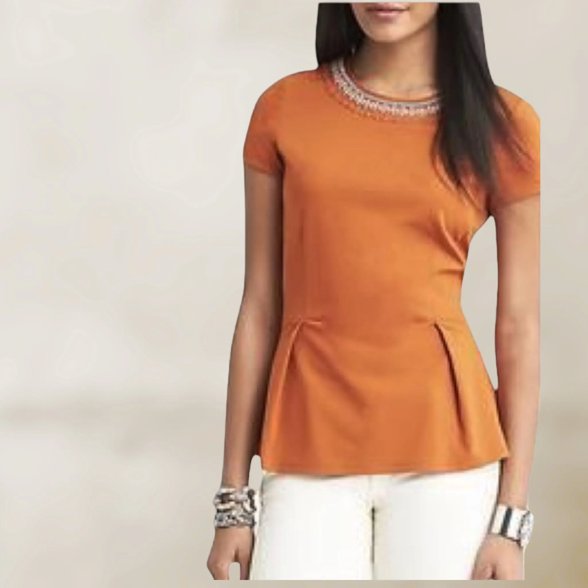 Banana Republic Womens Orange Embellished Pintuck Peplum Top UK 6 US 2 EU 34