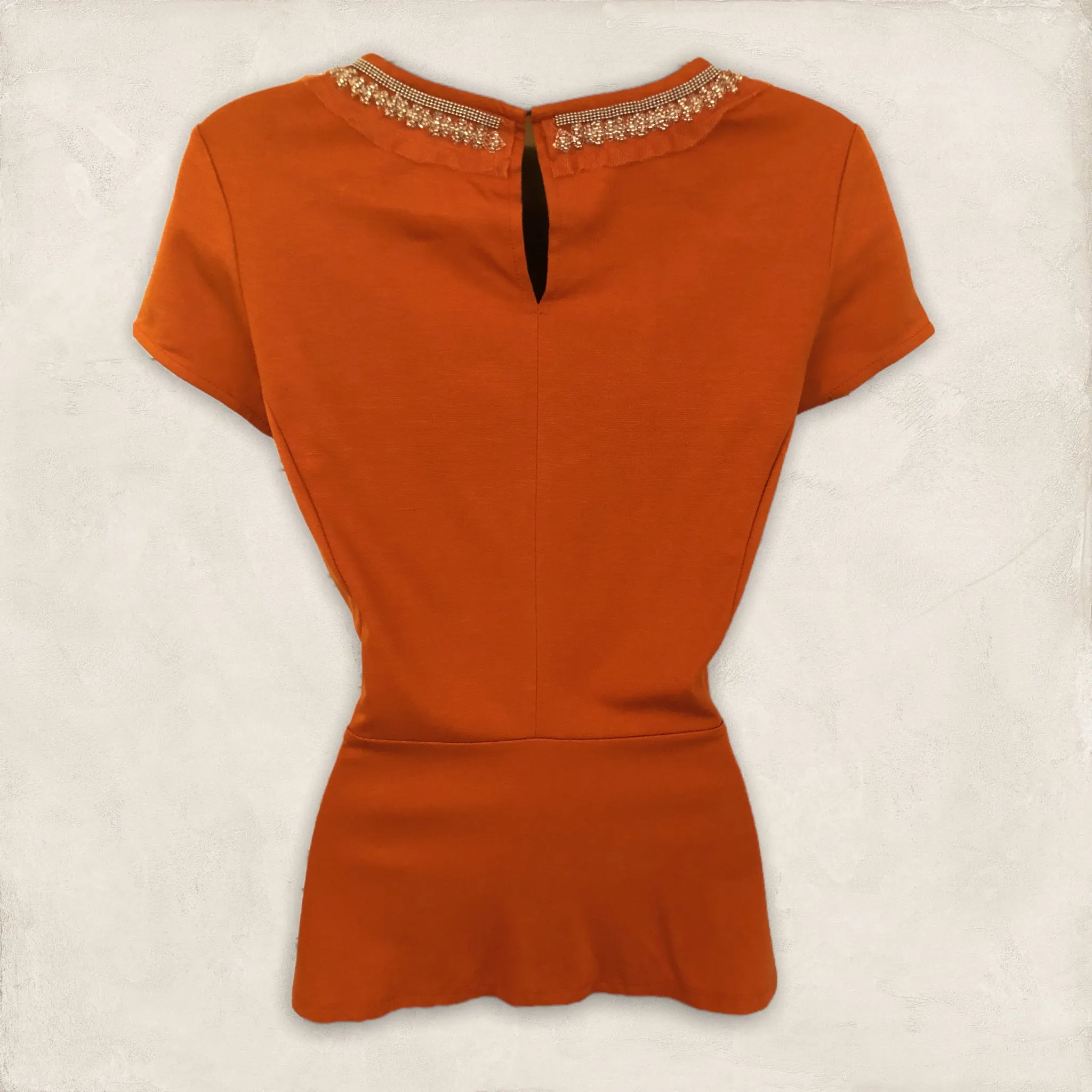 Banana Republic Womens Orange Embellished Pintuck Peplum Top UK 6 US 2 EU 34