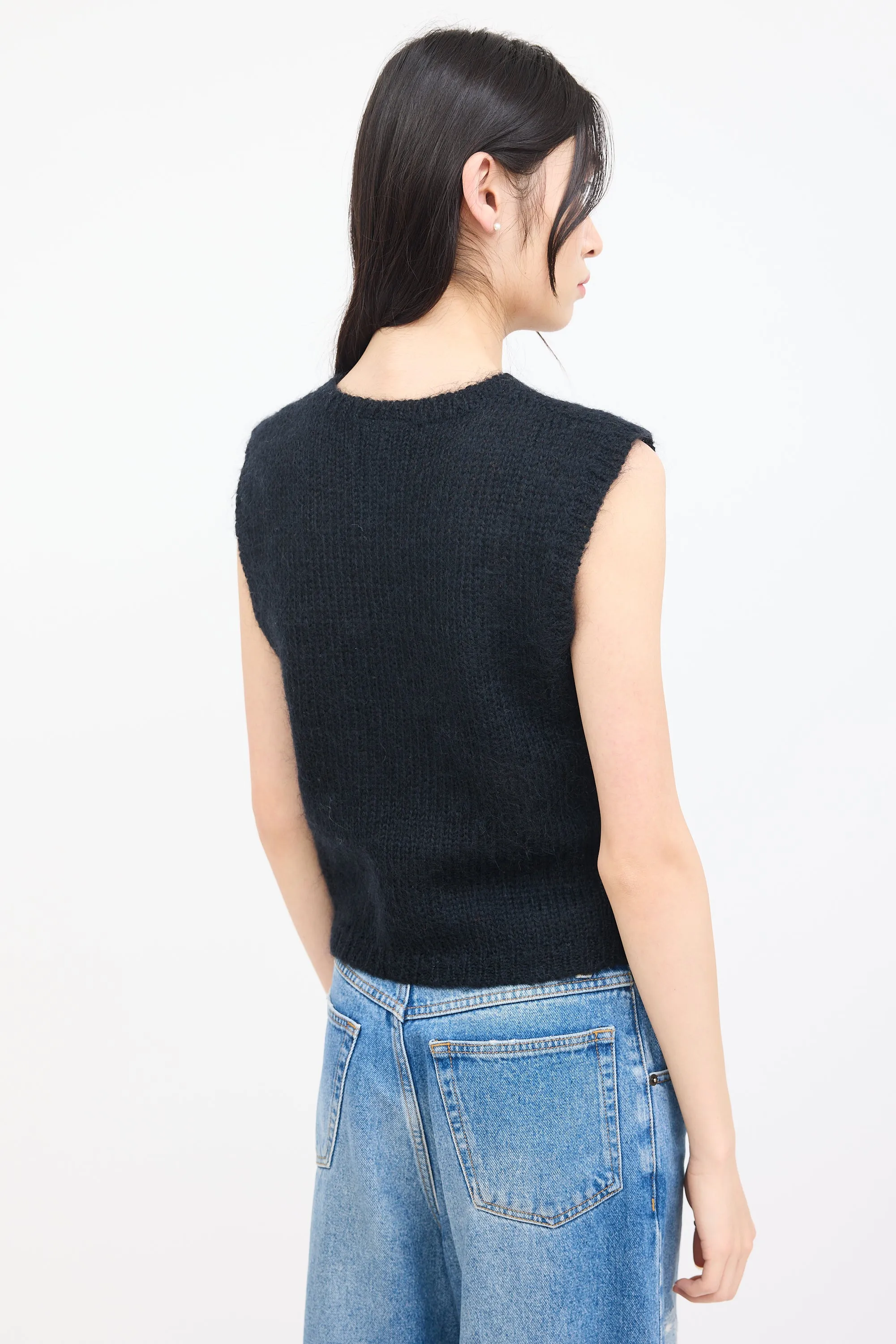 Black Knit V-Neck Vest
