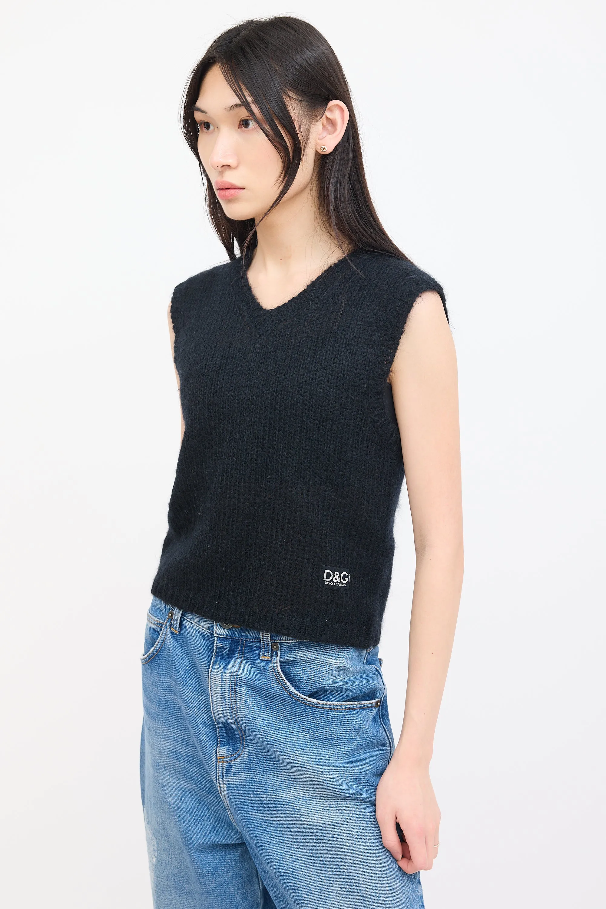 Black Knit V-Neck Vest