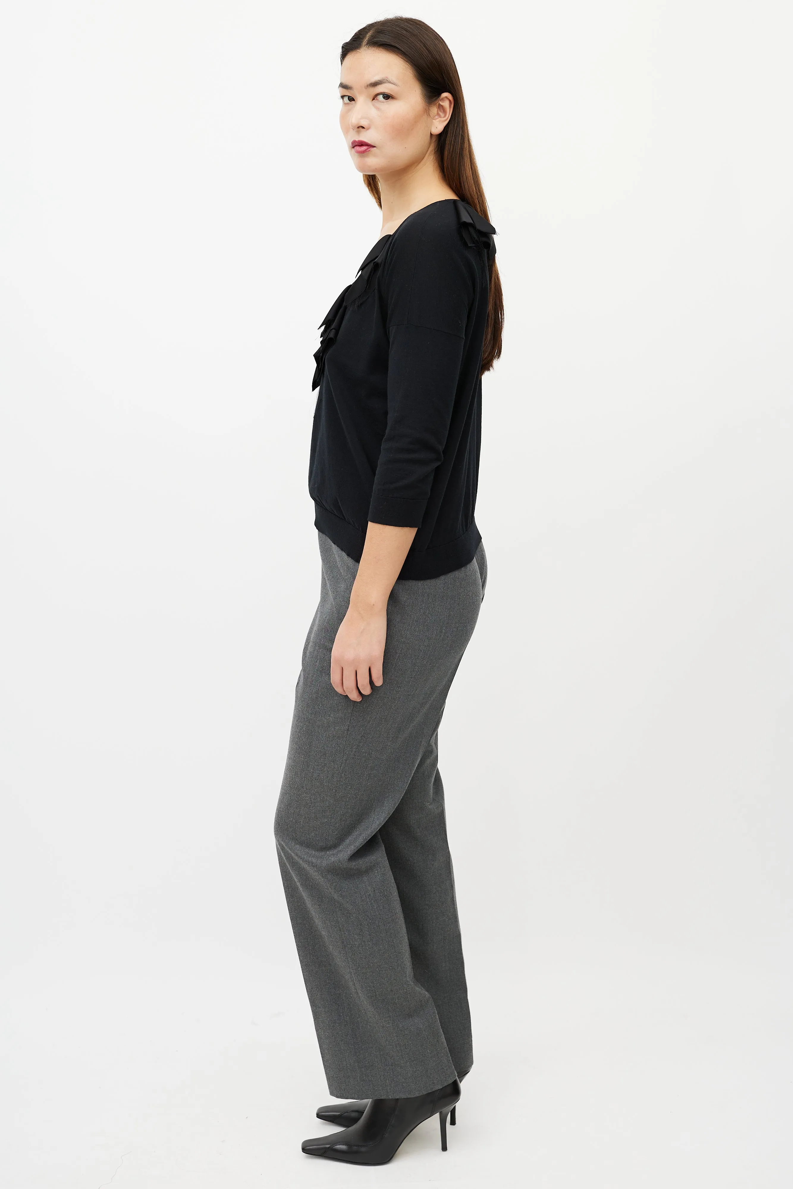 Black Ruffle V-Neck Sweater