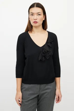 Black Ruffle V-Neck Sweater