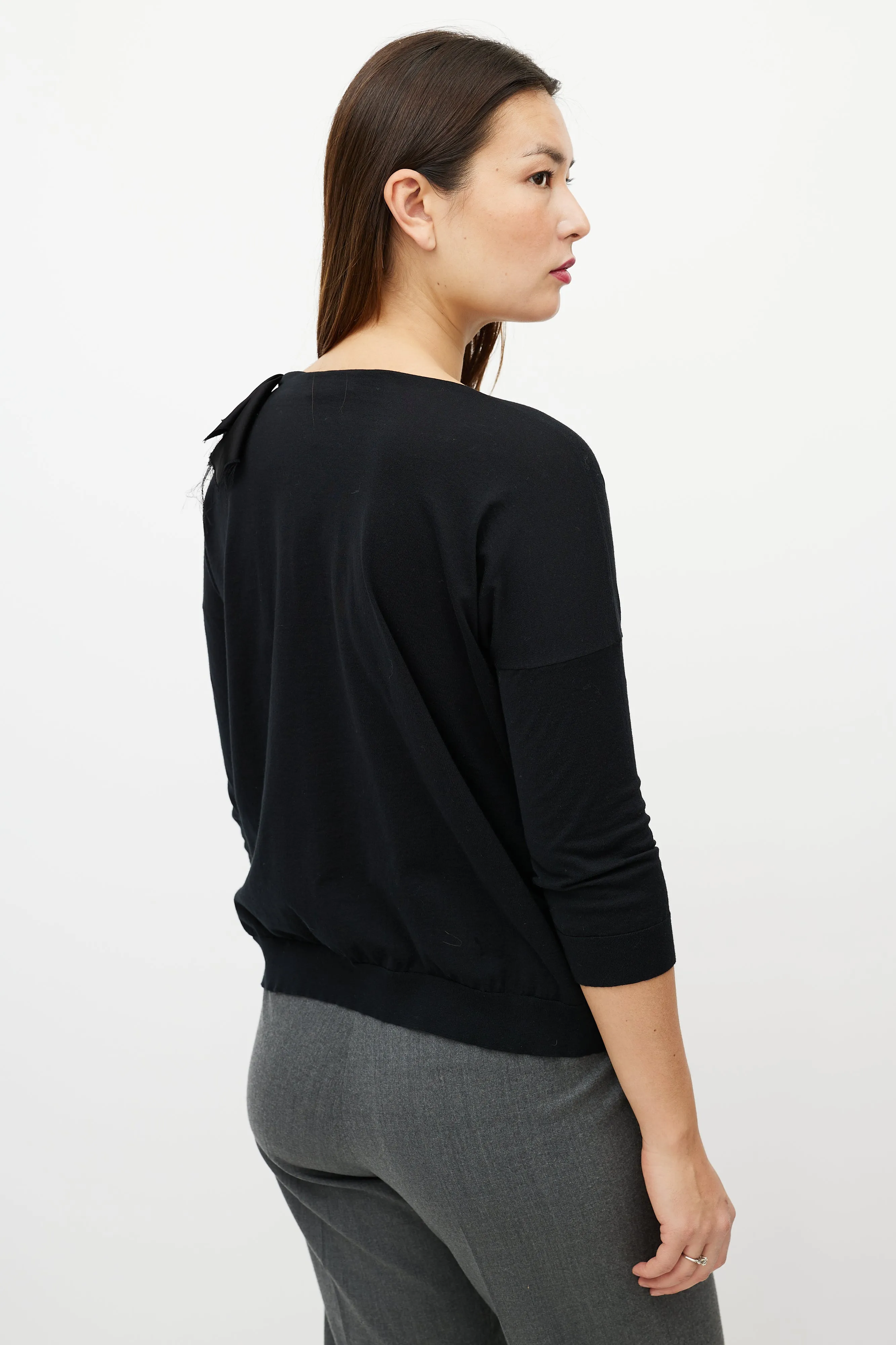 Black Ruffle V-Neck Sweater