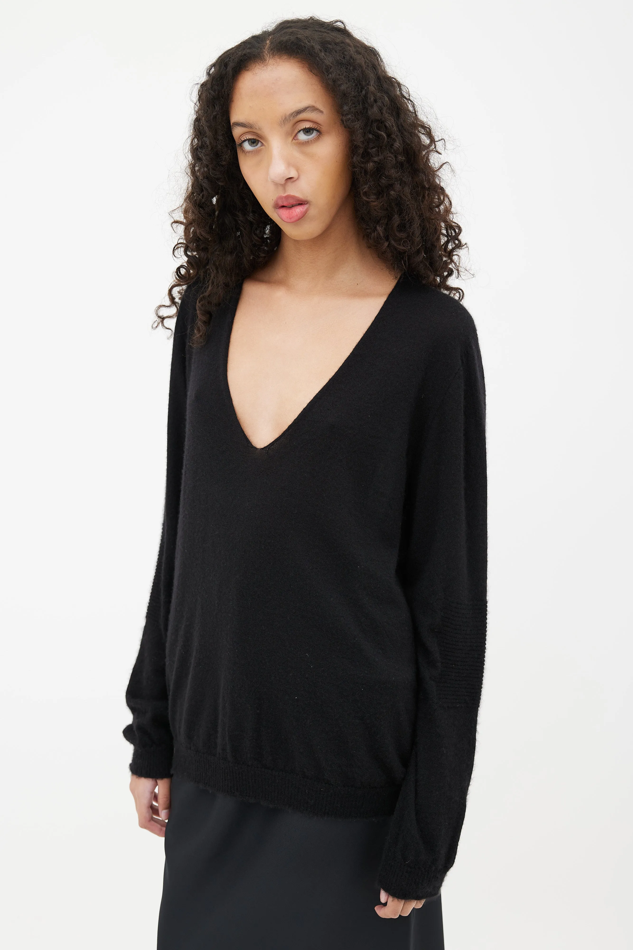 Black V-Neck Cashmere Sweater
