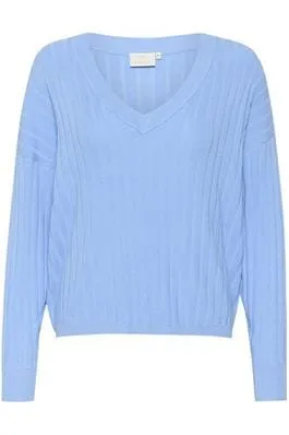 BLUE LONG SLEEVE V NECK SWEATER