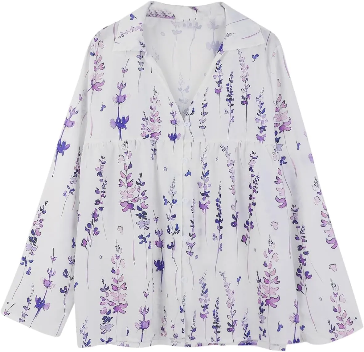 Boho Blouses for Women Linen 3/4 Sleeve Casual V Neck Button Up Flowy Babydoll Peasant Tops Boxy Collared Shirts