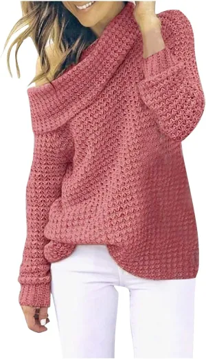 Chunky Knit Sweater for Women Long Sleeve Turtleneck Pullover Tops Comfy Warm Jumper Solid Classic Casual Sweaters