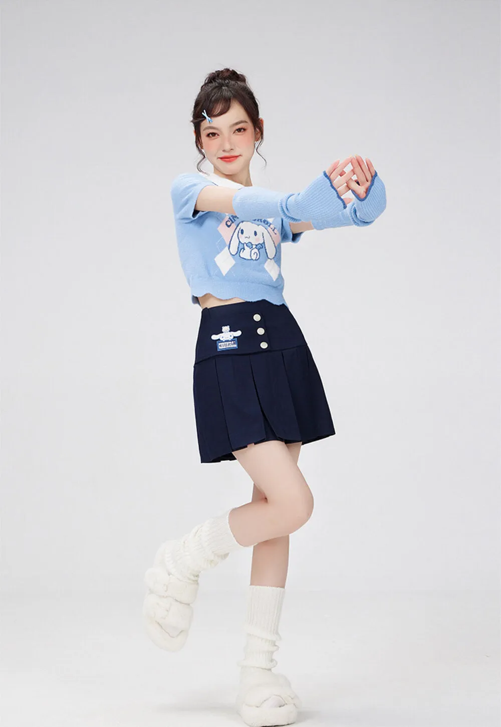 Cinnamoroll Argyle Short Sleeve Collared Crop Sweater