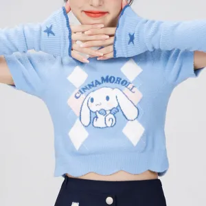 Cinnamoroll Argyle Short Sleeve Collared Crop Sweater