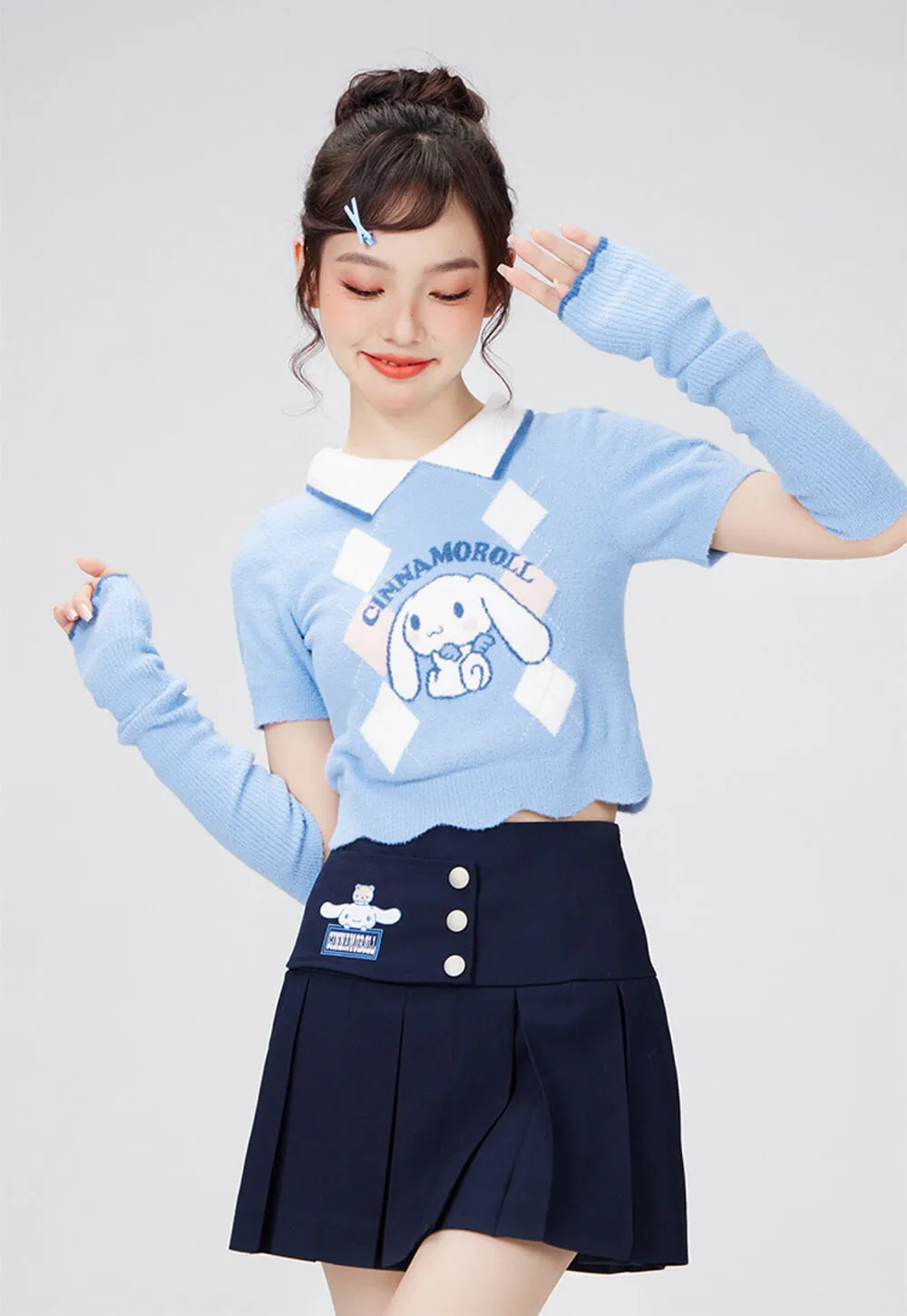 Cinnamoroll Argyle Short Sleeve Collared Crop Sweater