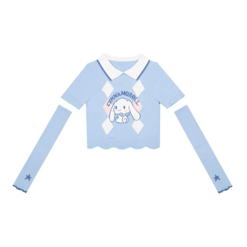 Cinnamoroll Argyle Short Sleeve Collared Crop Sweater