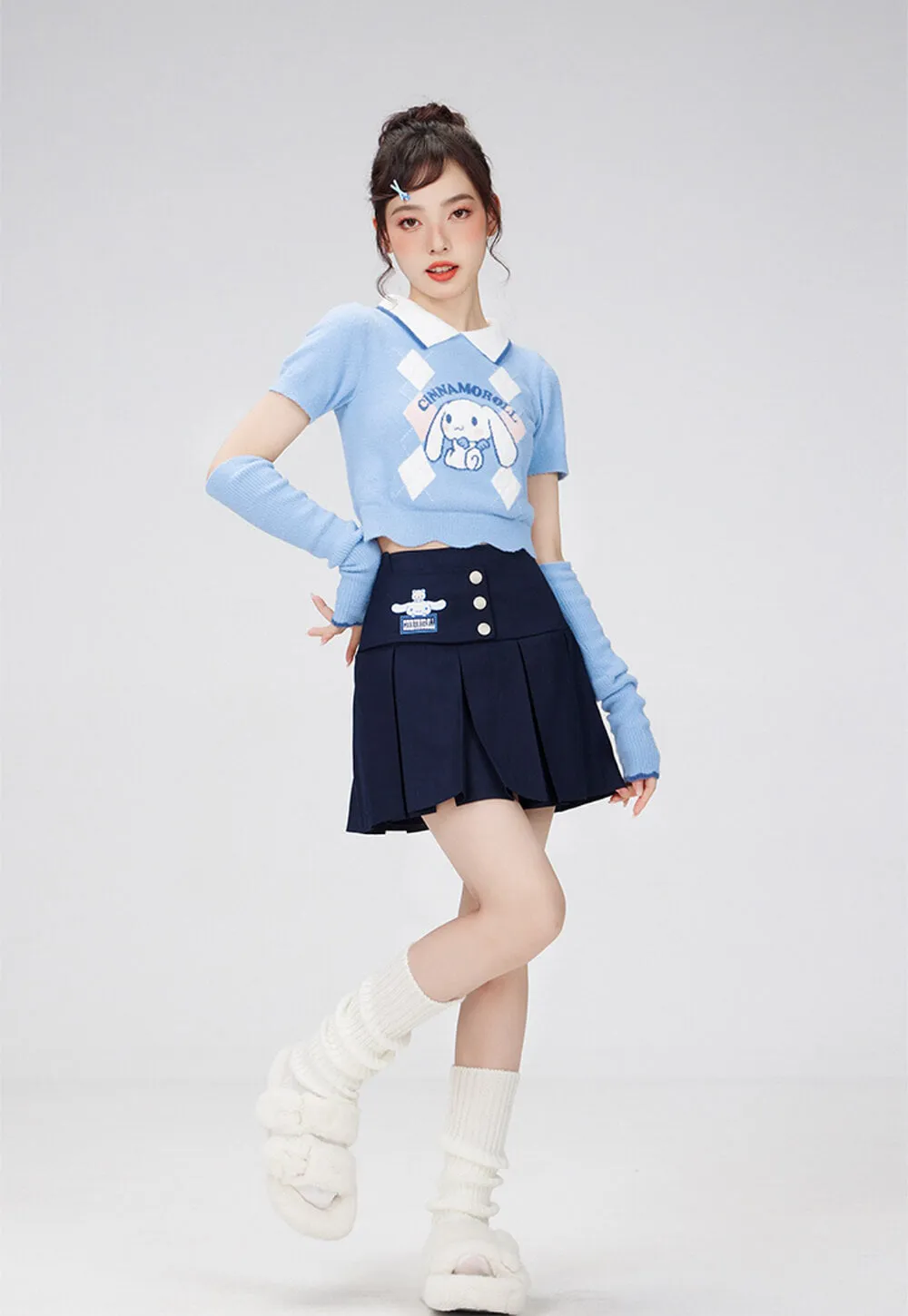 Cinnamoroll Argyle Short Sleeve Collared Crop Sweater