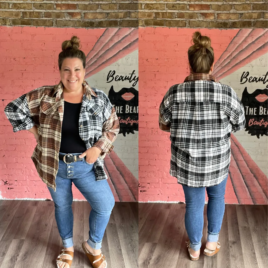Color Block Plaid Button Down
