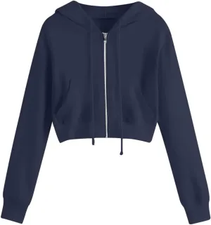 Cropped Hoodie Women Zip Up Hooded Sweatshirt 2023 Fashion Fall Crop Jackets Casual Cute Long Sleeve Crop Tops