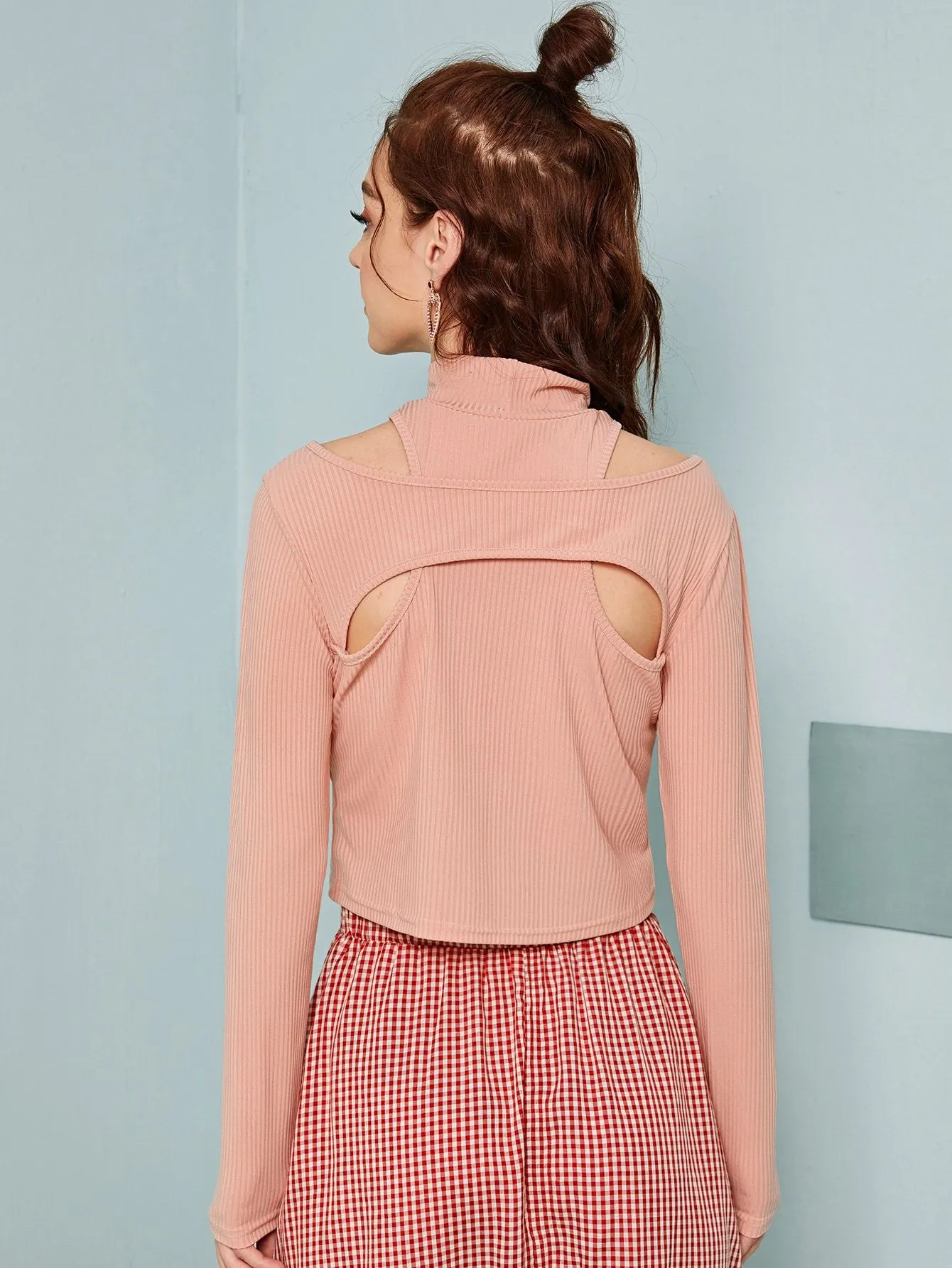 Cut Out Rib-Knit Tee