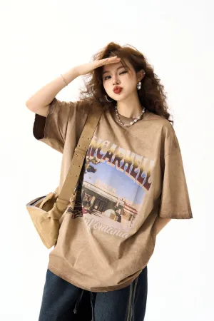 Distressed Washed Print Heavyweight Short Sleeve T-Shirt