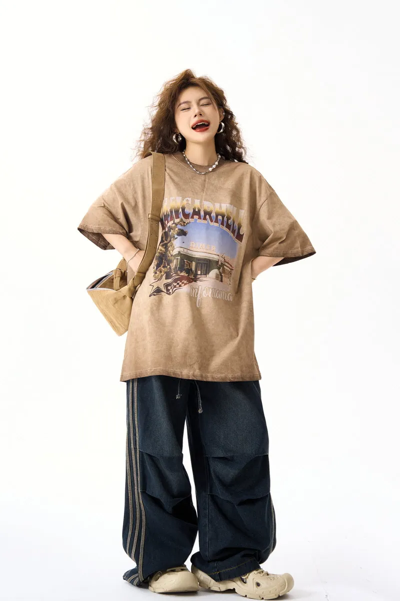 Distressed Washed Print Heavyweight Short Sleeve T-Shirt