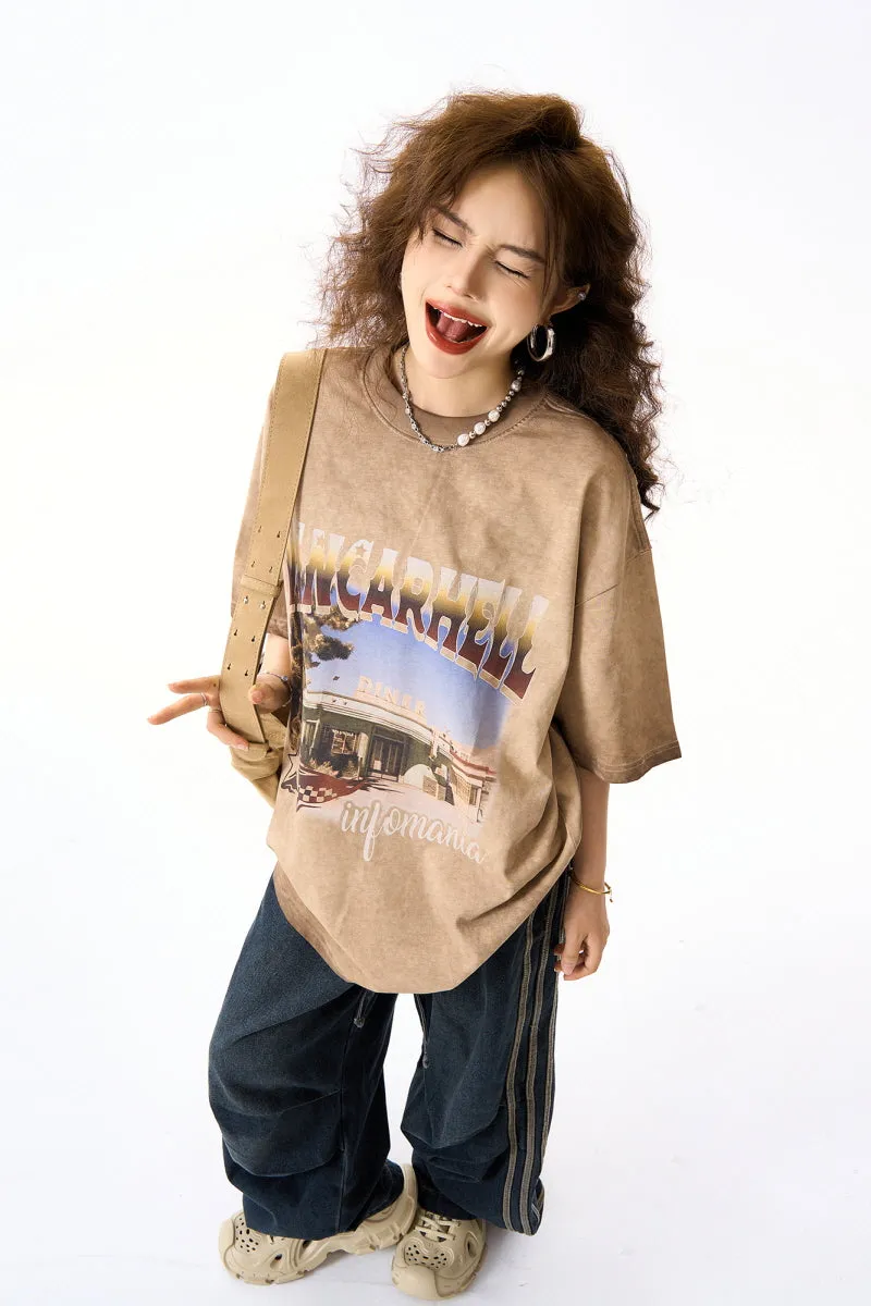 Distressed Washed Print Heavyweight Short Sleeve T-Shirt
