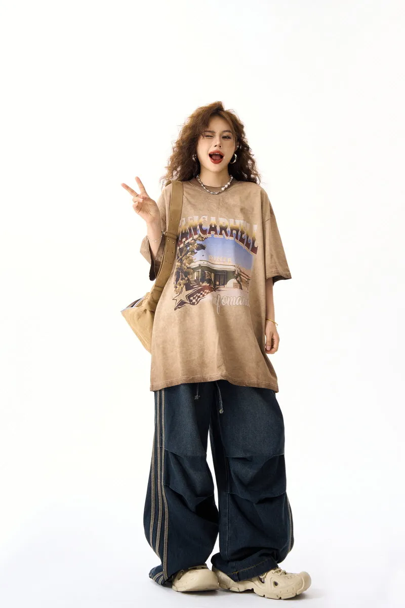 Distressed Washed Print Heavyweight Short Sleeve T-Shirt