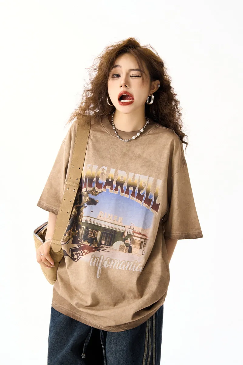 Distressed Washed Print Heavyweight Short Sleeve T-Shirt