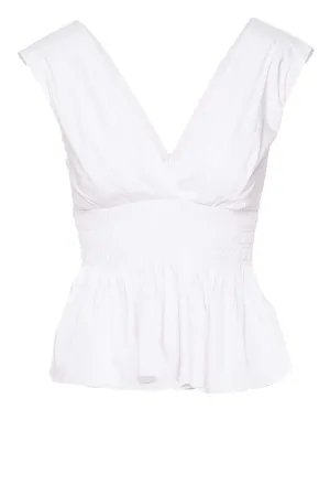 Evra White Cotton Peplum Top