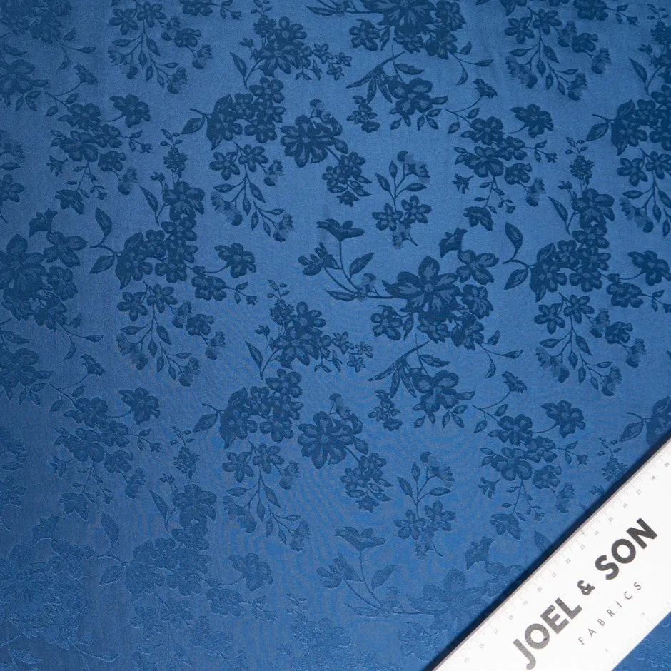 French Blue Floral Jacquard Pure Silk
