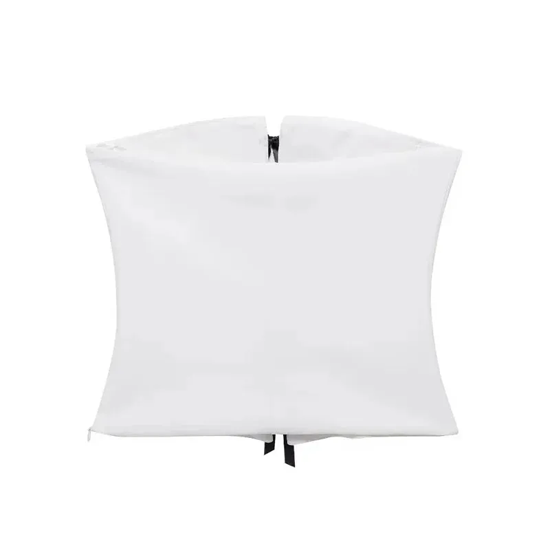 Girlary Off Shoulder Corset Top Woman Bow Ties Cut Out White Crop Top Women Sleeveless Backless Tube Tops Summer Sexy Short Tops