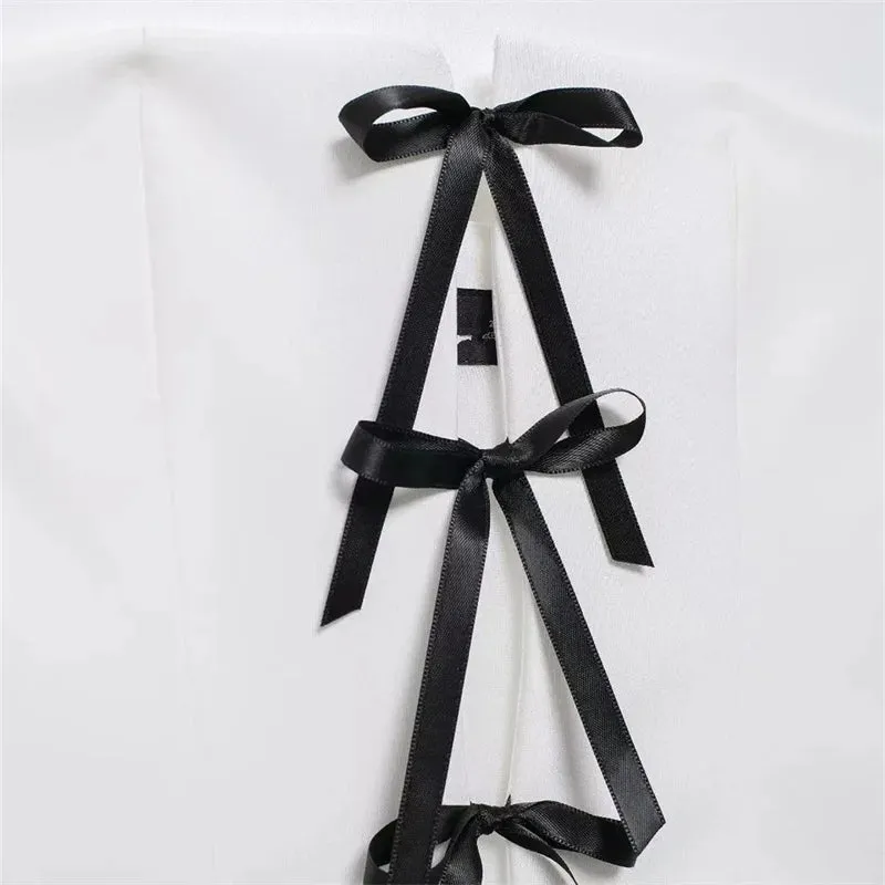 Girlary Off Shoulder Corset Top Woman Bow Ties Cut Out White Crop Top Women Sleeveless Backless Tube Tops Summer Sexy Short Tops
