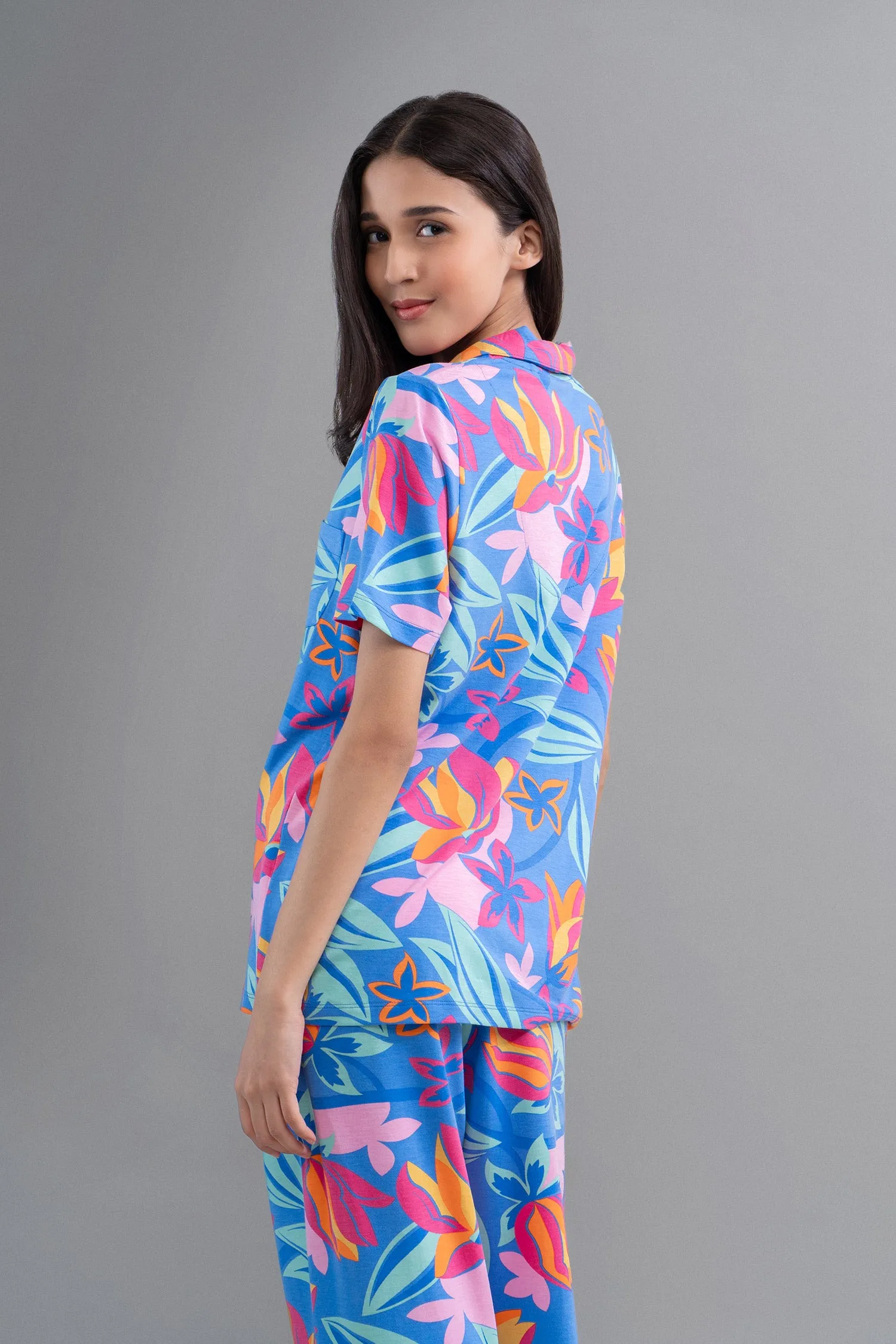 Hawaii Flower Modal Button Down Half Sleeve Shirt