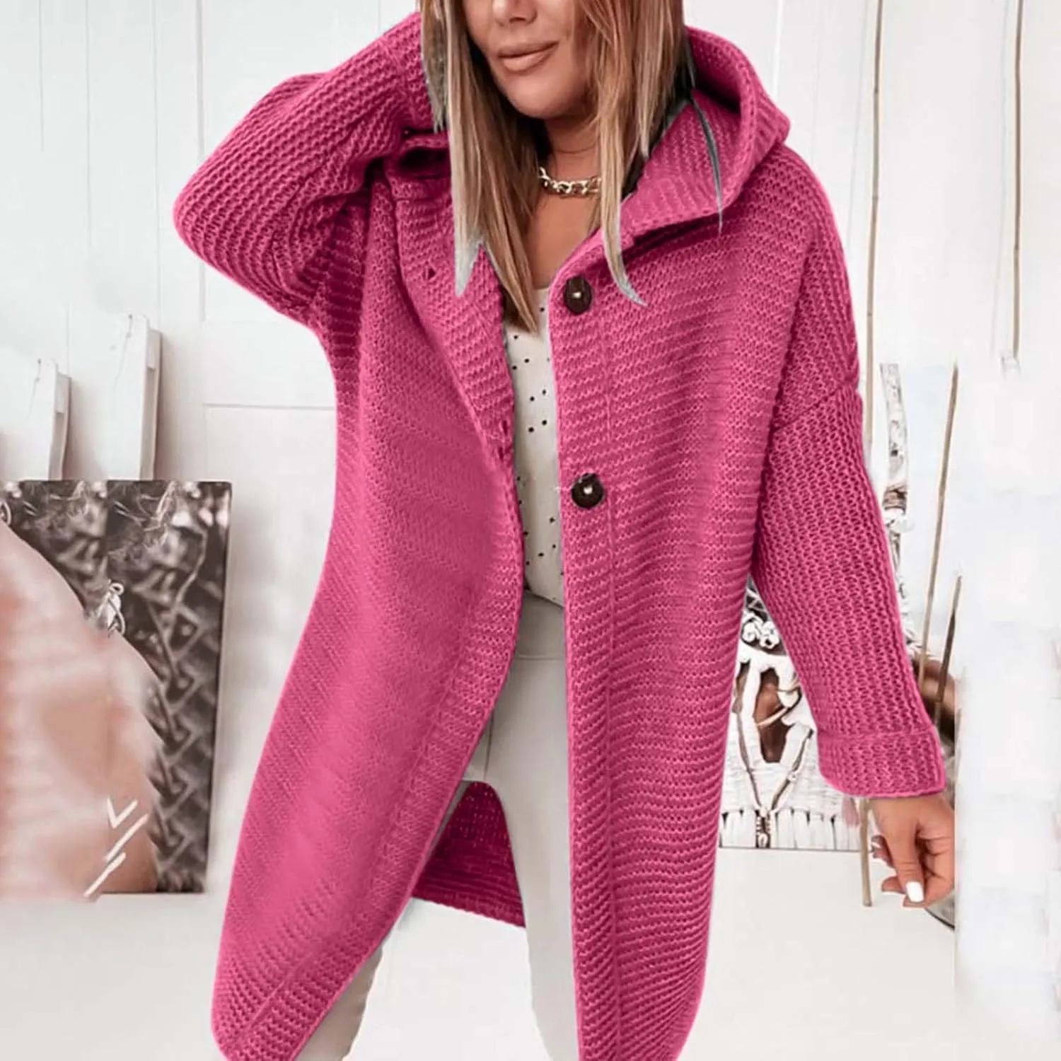 iLH Cardigan Sweaters for Women Casual Loose Open Front Sweater Coats Chunky Cable Knit Coat Fall Winter Hooded Outwear