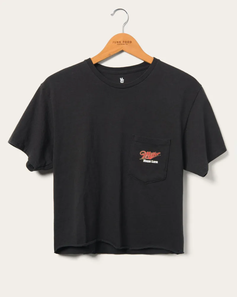Junk Food WOMEN'S MILLER HIGH LIFE FLEA MARKET CROP - BLACK