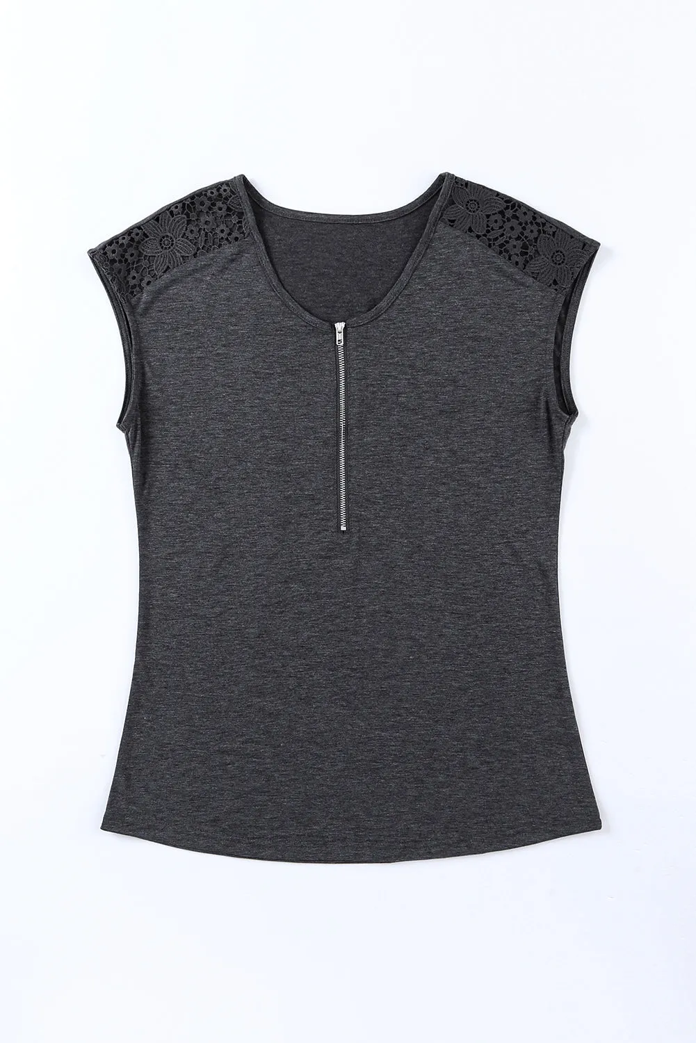 Lace Cap Sleeve Zipped Tee