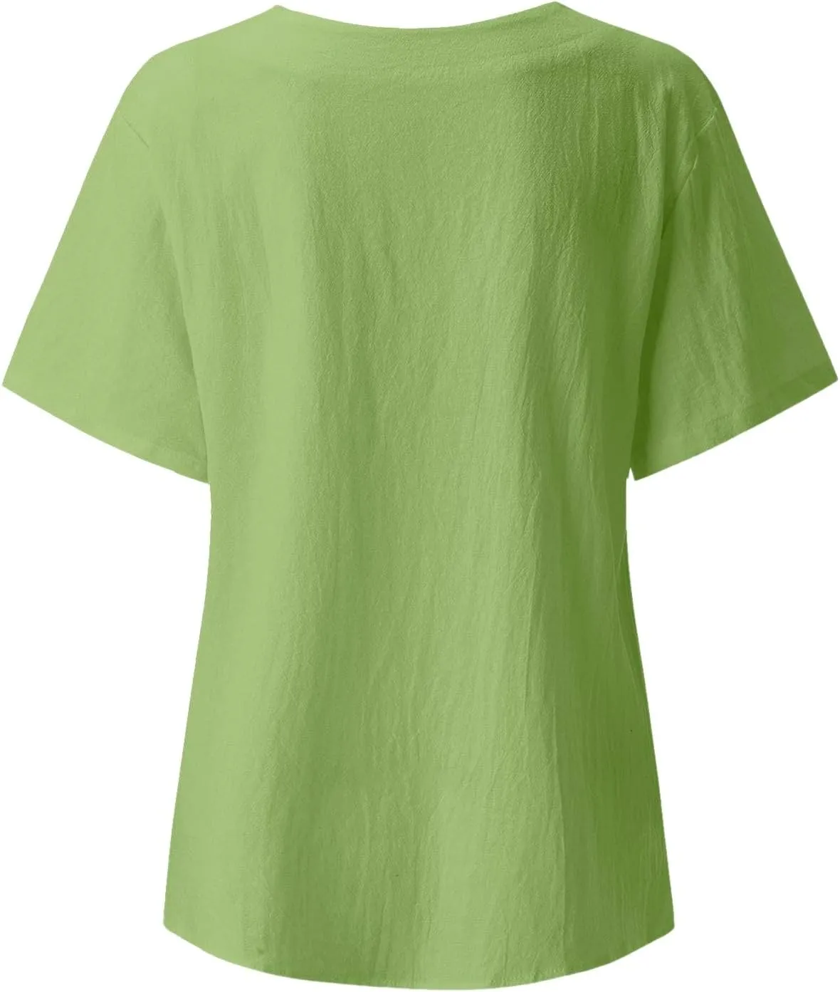 Linen Shirts for Women Summer Casual Loose Fit Tops Floral Printed Crew Neck Buttons Short Sleeve Trendy Blouses