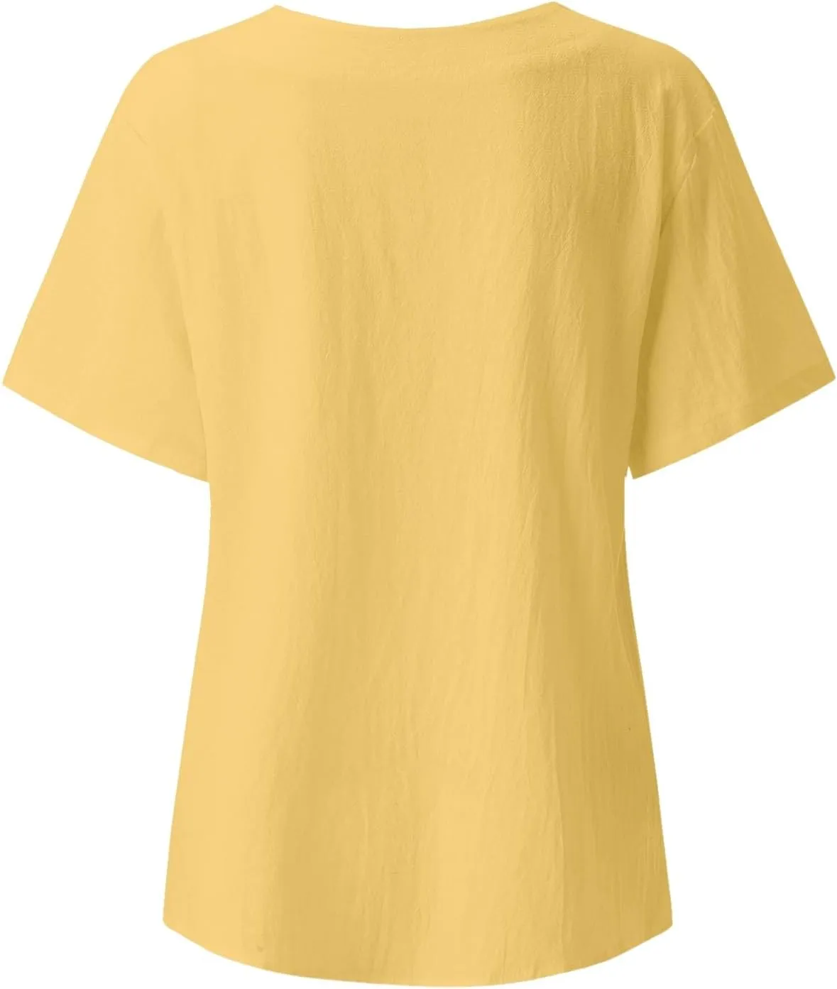 Linen Shirts for Women Summer Casual Loose Fit Tops Floral Printed Crew Neck Buttons Short Sleeve Trendy Blouses