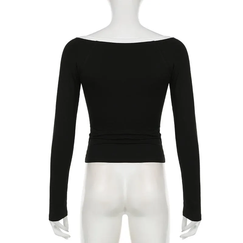 Long sleeve off shoulder button top