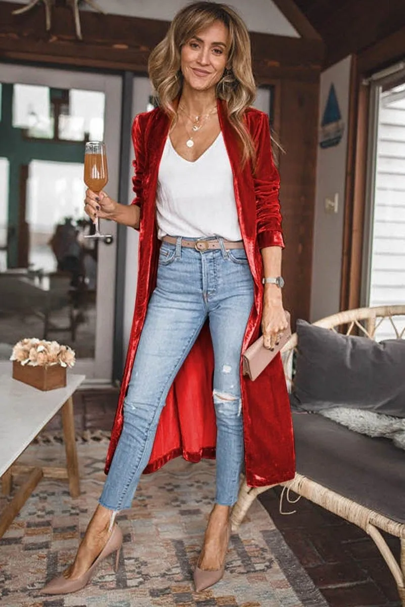 Long Velvet Open Duster