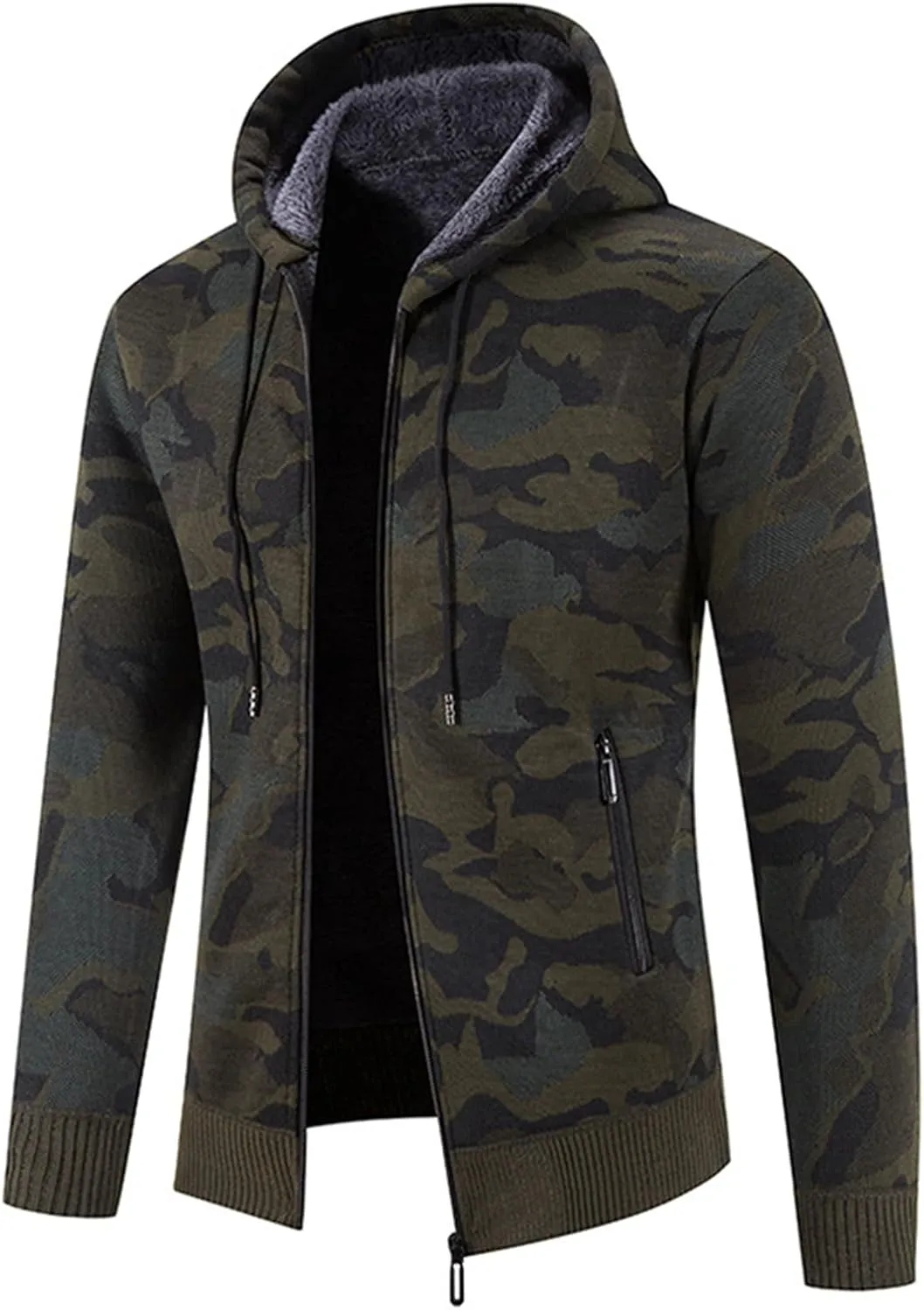 Men's Camouflage Hooded Jacket Long Sleeve Fashion Sweater Knit Cardigan Autumn Winter