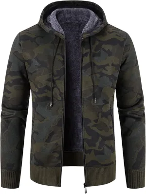 Men's Camouflage Hooded Jacket Long Sleeve Fashion Sweater Knit Cardigan Autumn Winter
