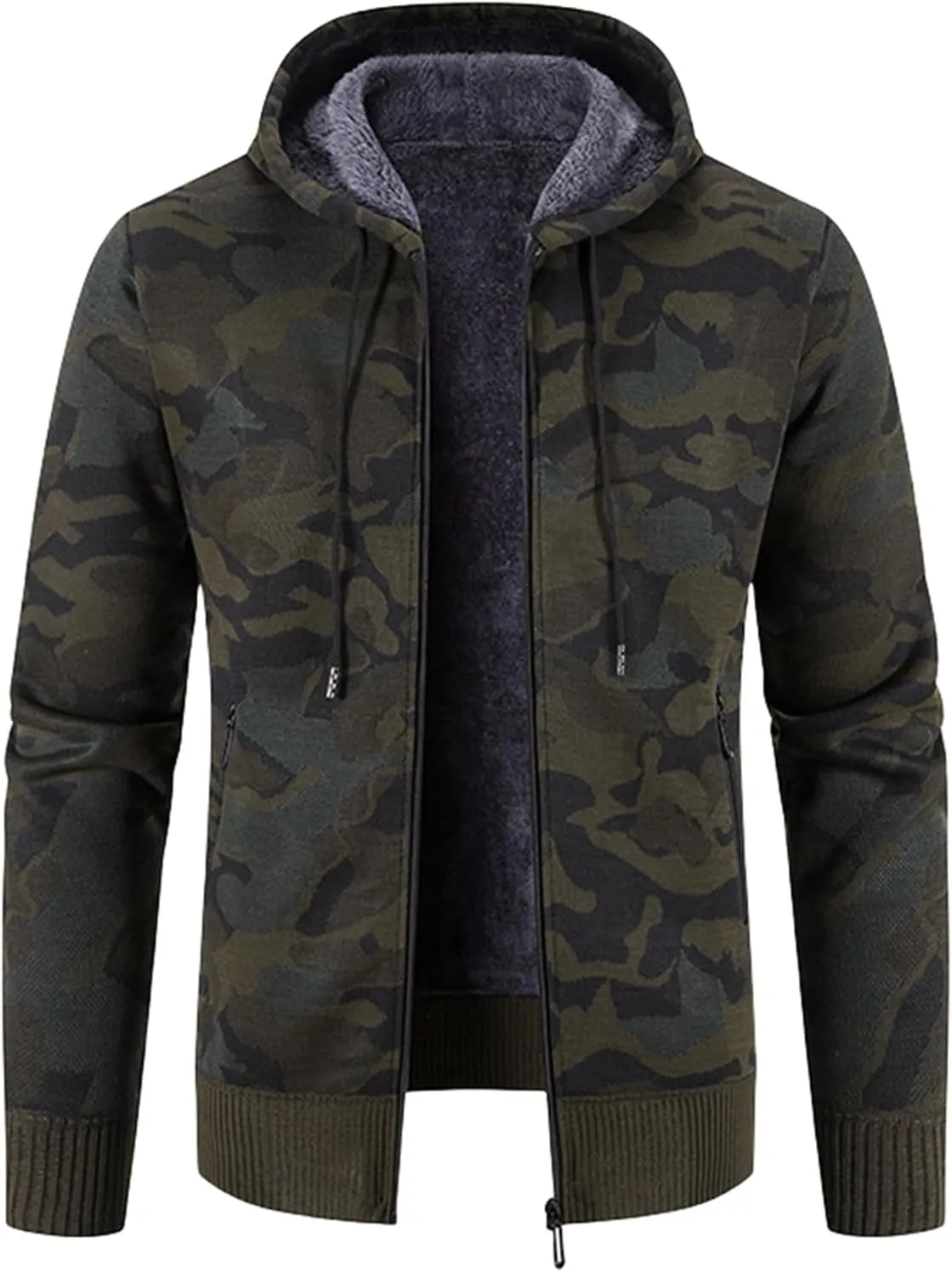 Men's Camouflage Hooded Jacket Long Sleeve Fashion Sweater Knit Cardigan Autumn Winter