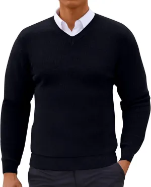 Mens Fashion V Neck Sweaters Lightweight Banded Bottom Long Sleeve Slim Fit Pullover Business Casual Dress Sweater