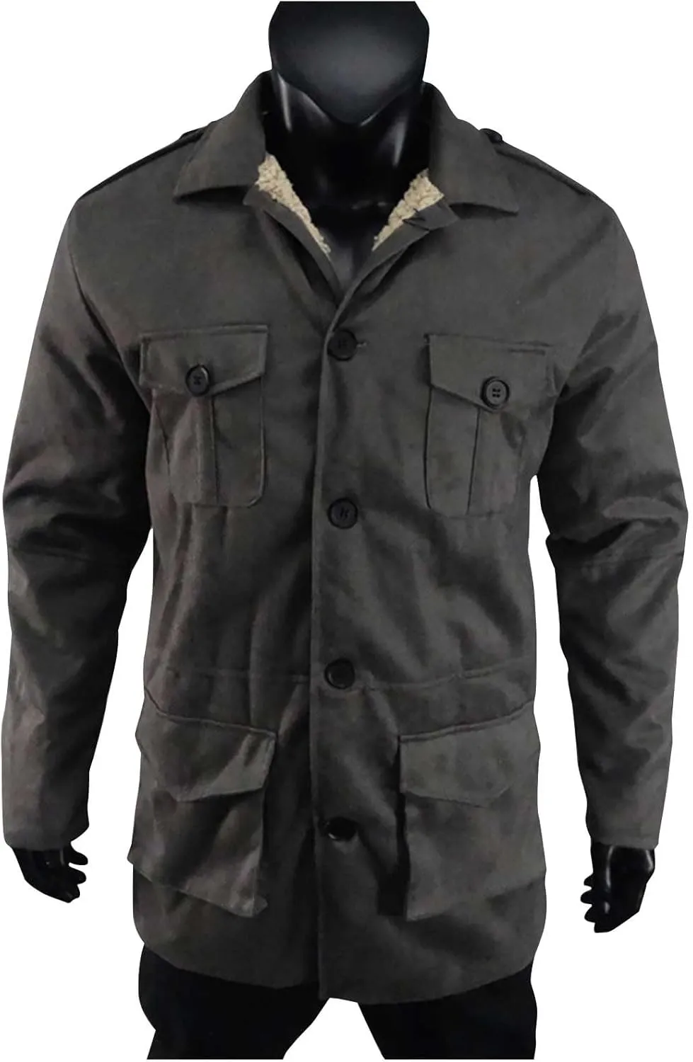 Men's Vintage Suede Jacket Winter Warm Sherpa Fleece Lined Jackets Retro Fashion Button Up Motorcycle Outerwear Coats