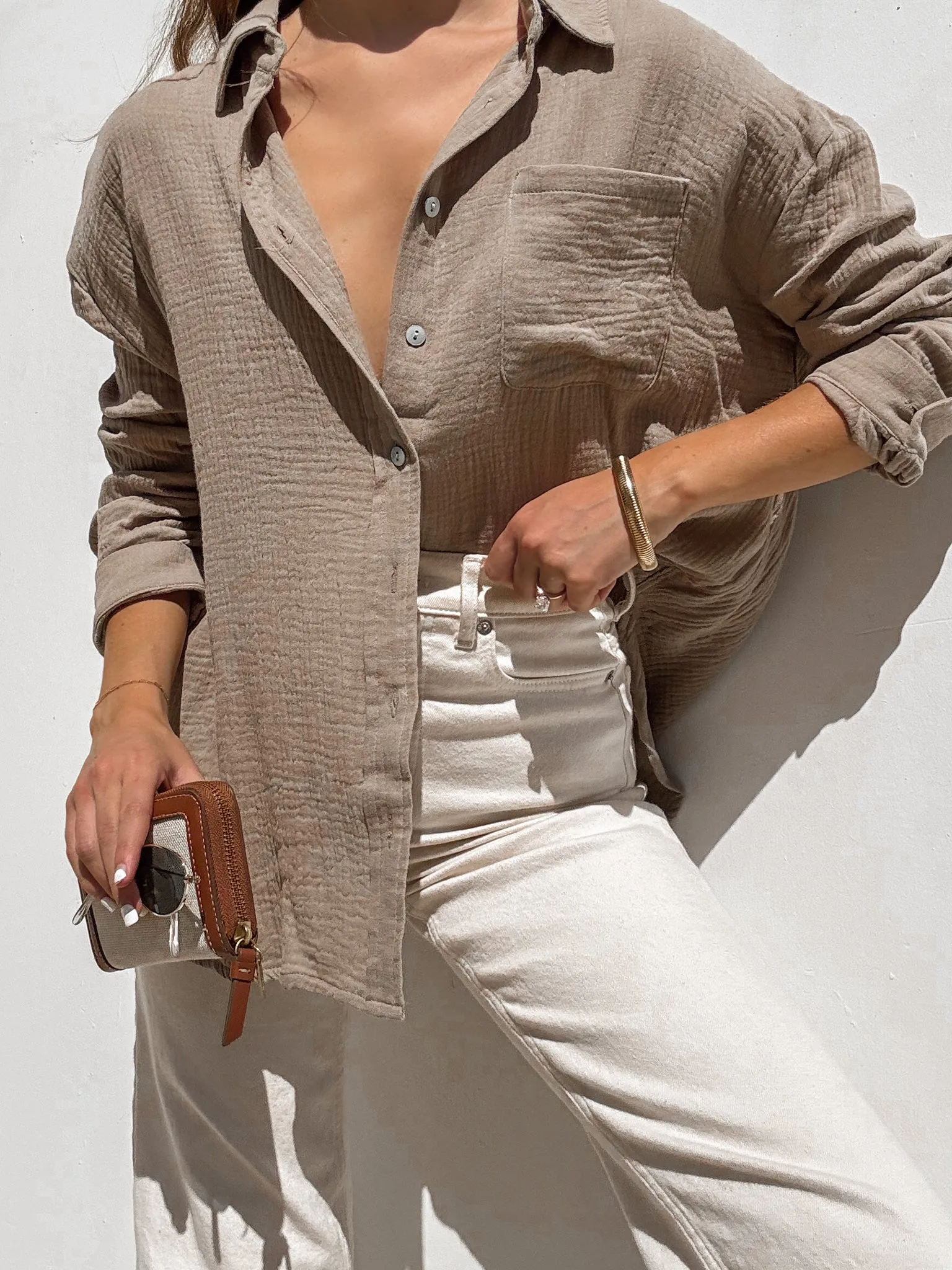 Palms Gauze Button Down in Sand