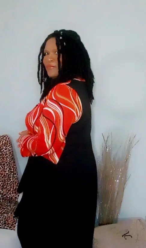 Red Marble Peplum Blouse with Tail